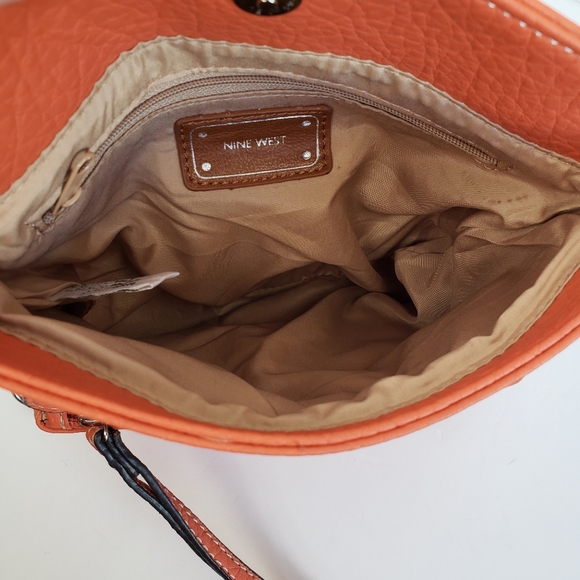 NINE WEST Orange Leather Convertible Crossbody Purse Bag Clutch Removeable Strap - Picture 9 of 11